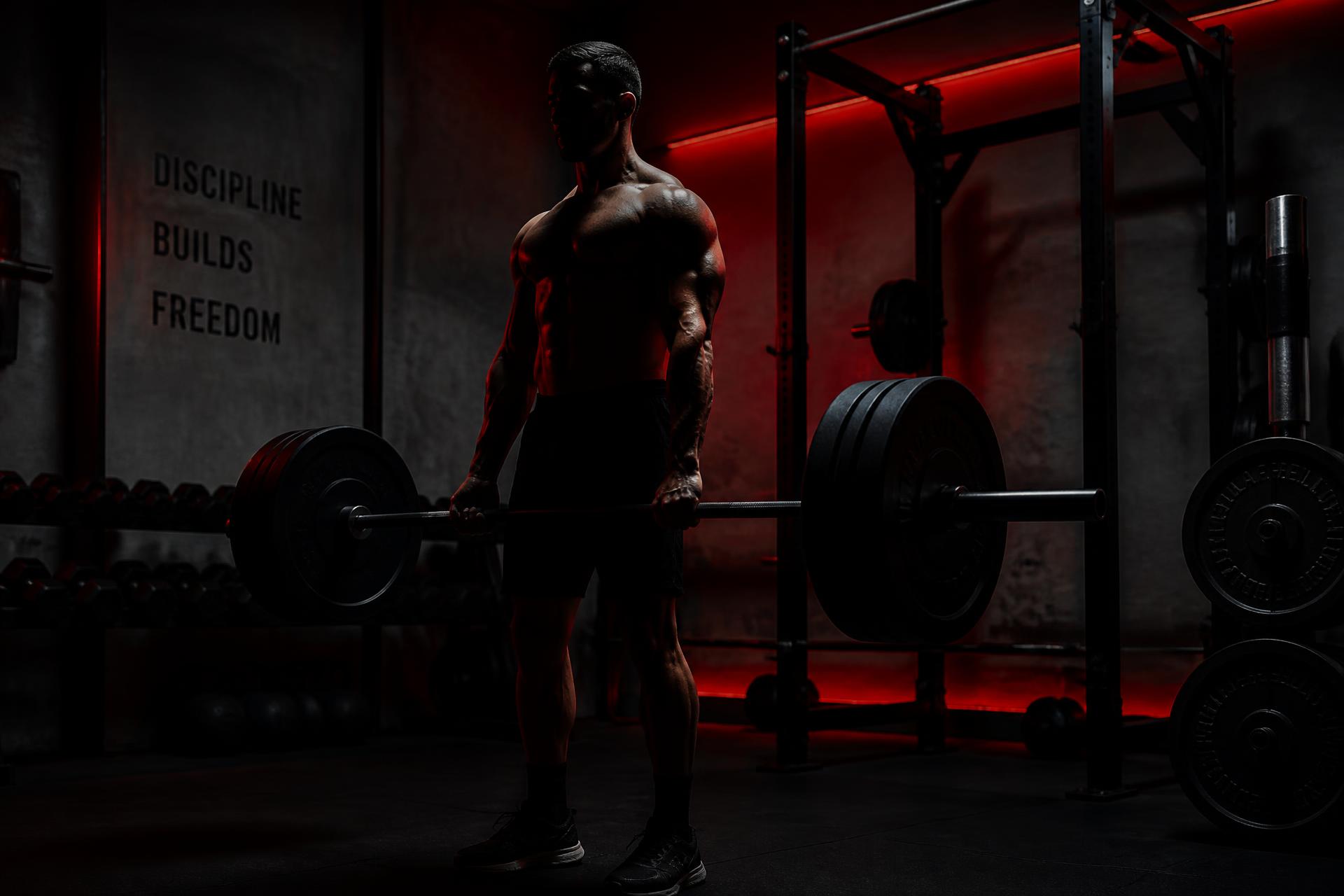 Ambiente de musculação com iluminação vermelha